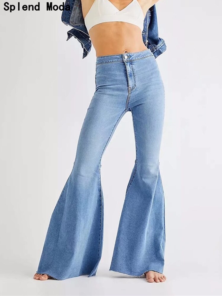 Splend Moda Women Fashion Streetwear Style Three Colours Denim Trousers Casual Elastic Tight Jeans Chic Slim Flared 